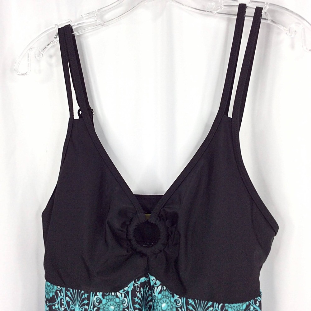 Women's 2PC Swimsuit Set Size 1XL Green Black Tankini Top Boyshorts Bottoms - Picture 5 of 15